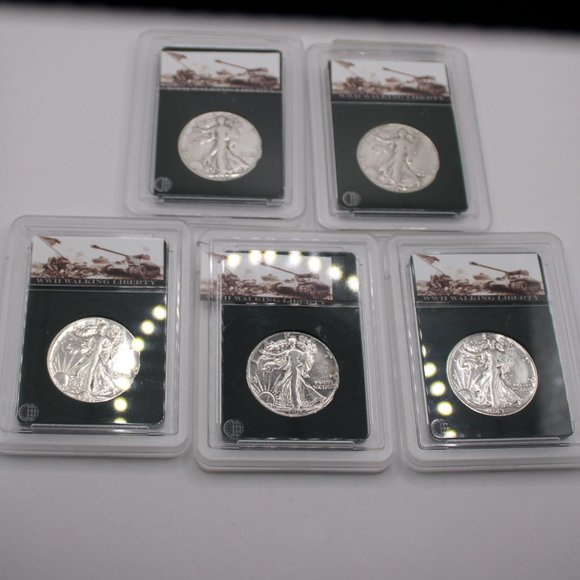 11132302-1941, 1942, 1943, 1944 & 1945 90% Silver WWII Walking Liberty Half Doll - Picture 1 of 10